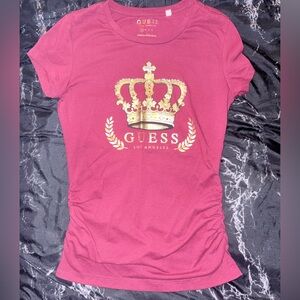 GUESS Women's Burgendy T-Shirt with Gold Crown Design